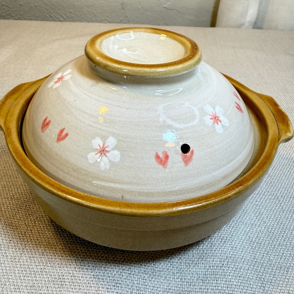 Whimsy Donabe Pot Sakura Cottagecore Aesthetic Ceramic Hot Pot Tan Small